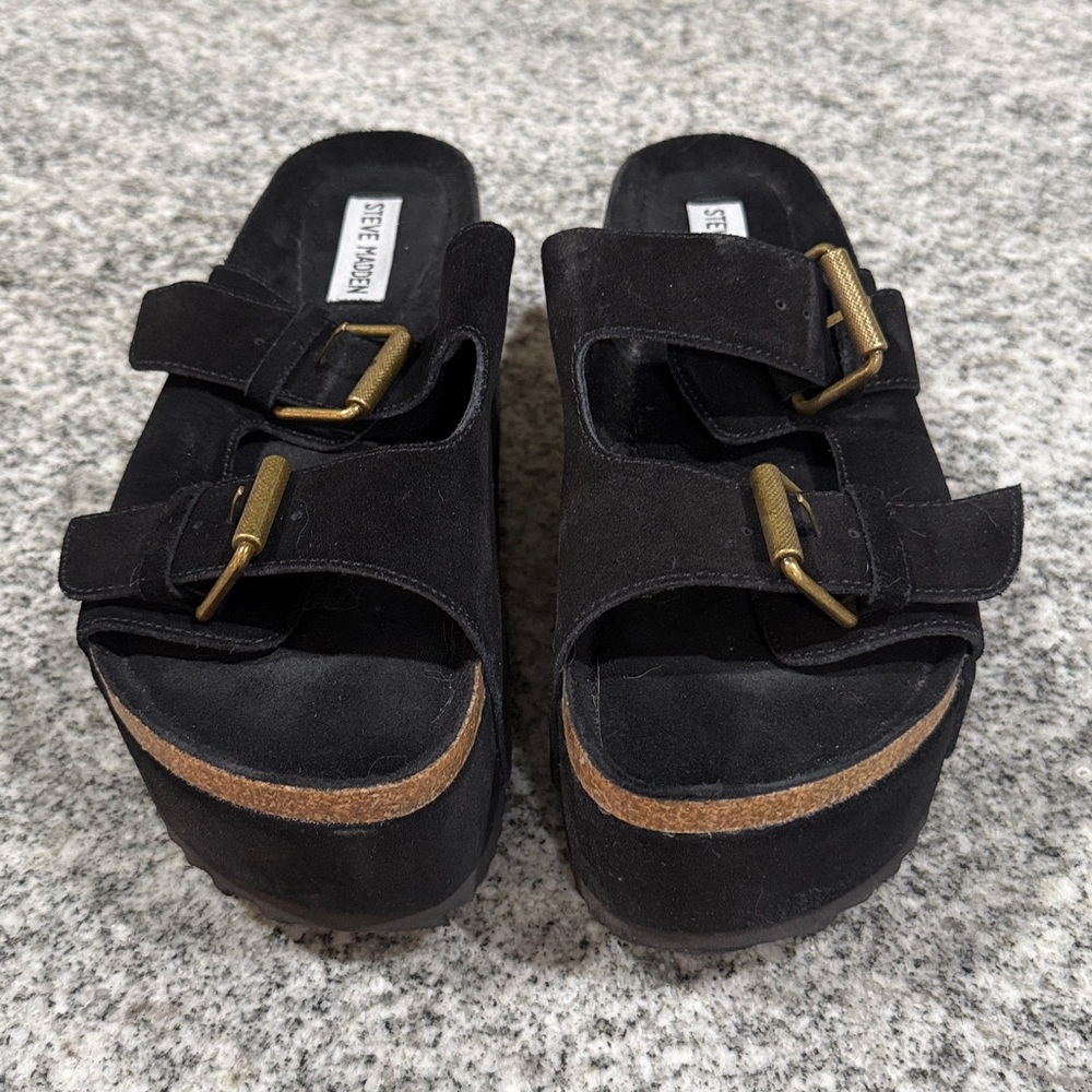 Steve Madden Kali Black Suede Platform Sandals